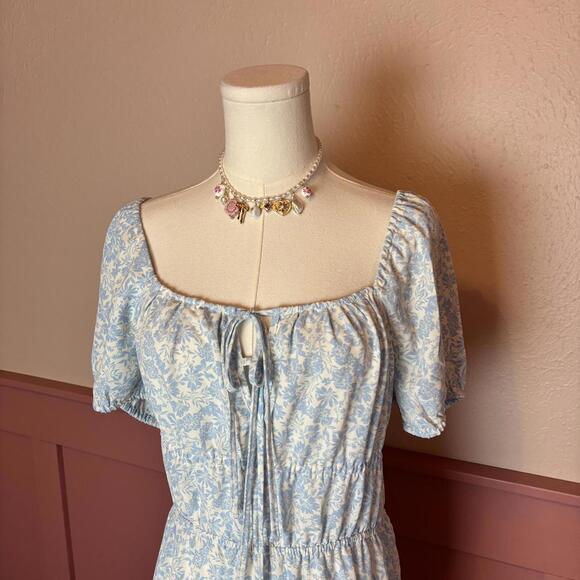 cottage milkmaid boho puff floral maxi dress who what wear small blue white - Picture 2 of 8